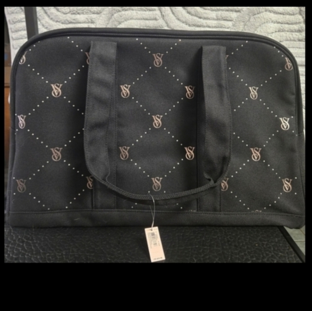 Victoria's Secret Black Tote Bag with Pink Accents & Rhinestones